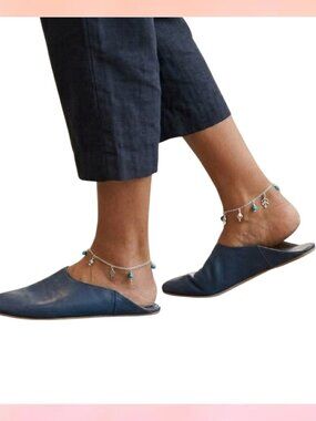 Moroccan Leather Babouche Slippers - Blue